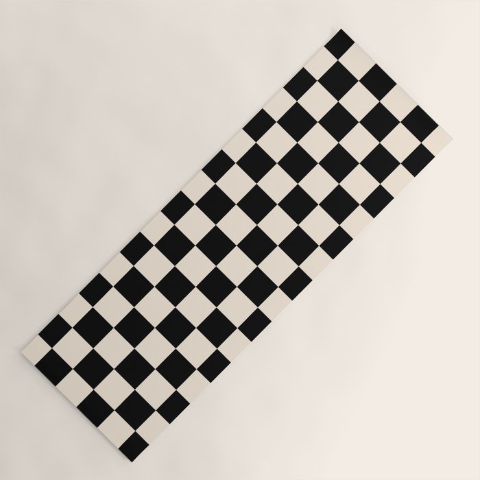 Checkerboard Mini Check Pattern in Black and Almond Cream Yoga Mat Gallery Image 1