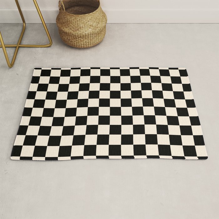 Checkerboard Mini Check Pattern in Black and Almond Cream Rug Gallery Image 1