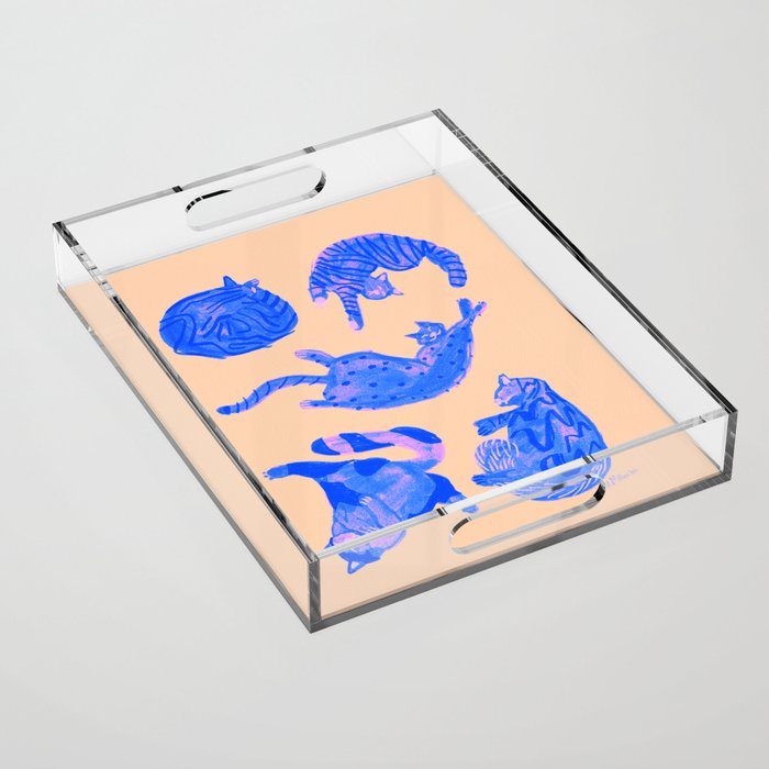 Sleepy Cozy Kitty Cats in Blue & Pink Acrylic Tray Gallery Image 1