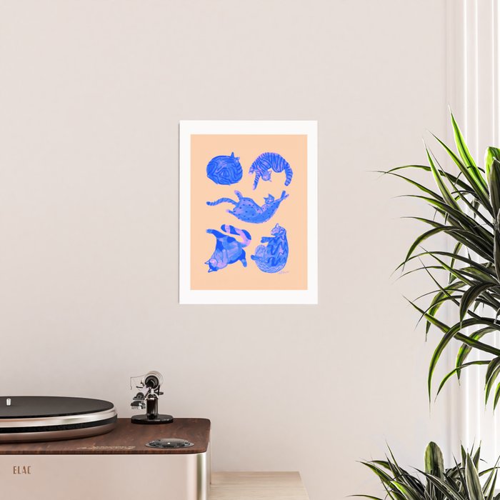 Sleepy Cozy Kitty Cats in Blue & Pink Poster Gallery Image 2