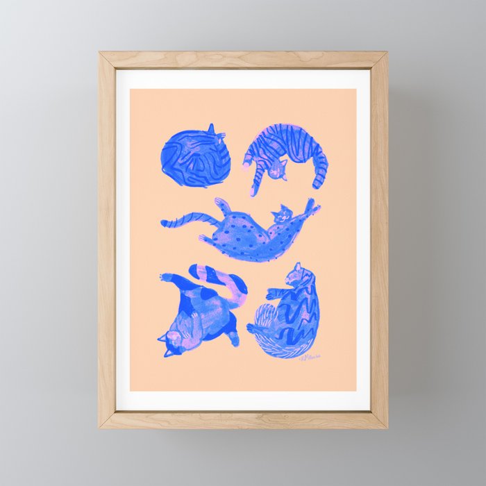 Sleepy Cozy Kitty Cats in Blue & Pink Mini Art Print Gallery Image 1