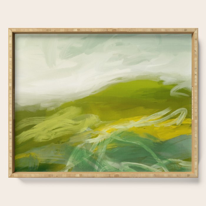 green landscape abstract art Serving Tray Gallery Image 1