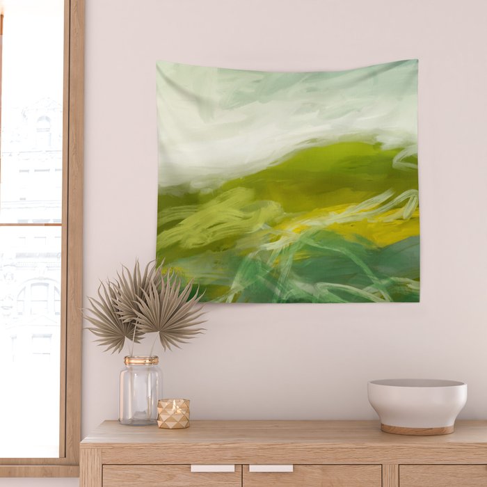 green landscape abstract art Wall Tapestry Gallery Image 2