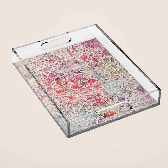 N258 - Vintage Glam Farmhouse Boho Traditional Floral Moroccan Style Acrylic Tray Gallery Image 1