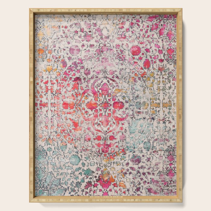 N258 - Vintage Glam Farmhouse Boho Traditional Floral Moroccan Style Serving Tray Gallery Image 1