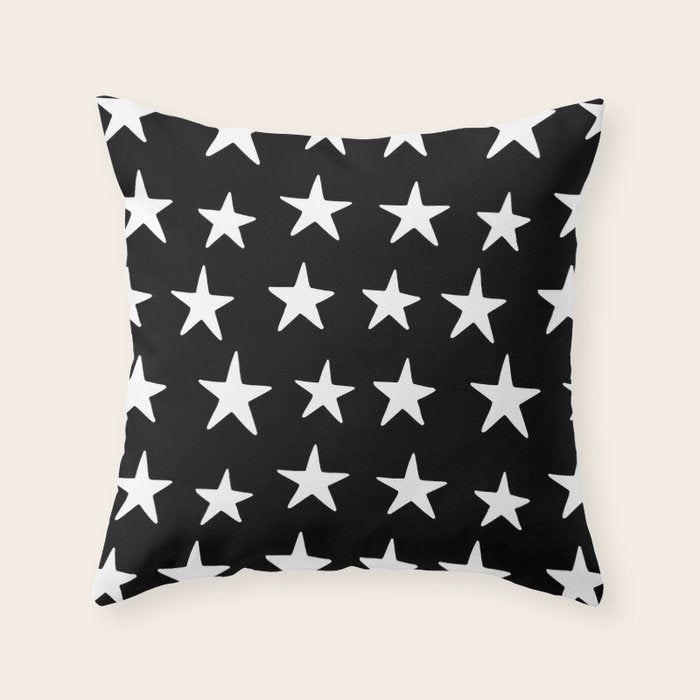 Star Pattern White On Black Throw Pillow Gallery Image 1