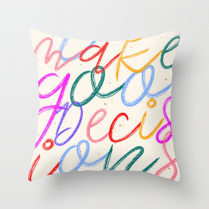 I Make Goo Decisions, Typography Funny Quirky Words, Whimsical Pastel Colorful Witty Letters, Eclectic Hand-drawn Contemporary Lettering  Throw Pillow Gallery Image 6