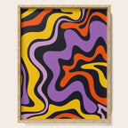 Retro Liquid Swirl Abstract Pattern in Trippy Black Purple Orange Yellow Serving Tray Gallery Image 1