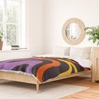 Retro Liquid Swirl Abstract Pattern in Trippy Black Purple Orange Yellow Duvet Cover Gallery Image 2