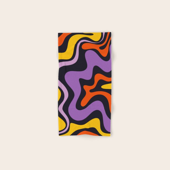 Retro Liquid Swirl Abstract Pattern in Trippy Black Purple Orange Yellow Bath Towel Gallery Image 1