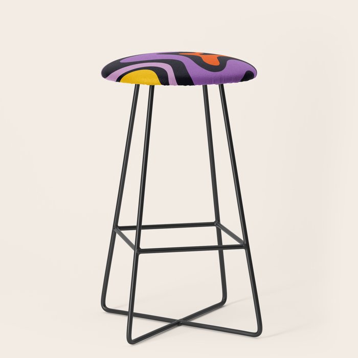 Retro Liquid Swirl Abstract Pattern in Trippy Black Purple Orange Yellow Stool Gallery Image 1