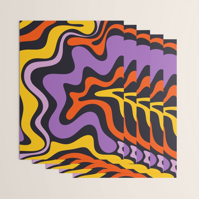 Retro Liquid Swirl Abstract Pattern in Trippy Black Purple Orange Yellow Wrapping Paper Gallery Image 3