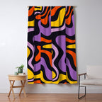 Retro Liquid Swirl Abstract Pattern in Trippy Black Purple Orange Yellow Window Curtain Gallery Image 5