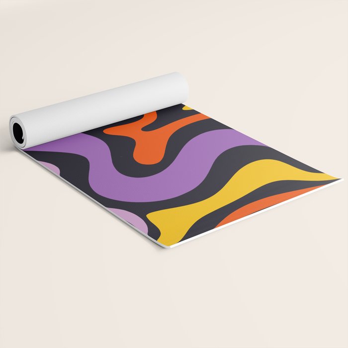 Retro Liquid Swirl Abstract Pattern in Trippy Black Purple Orange Yellow Yoga Mat Gallery Image 2