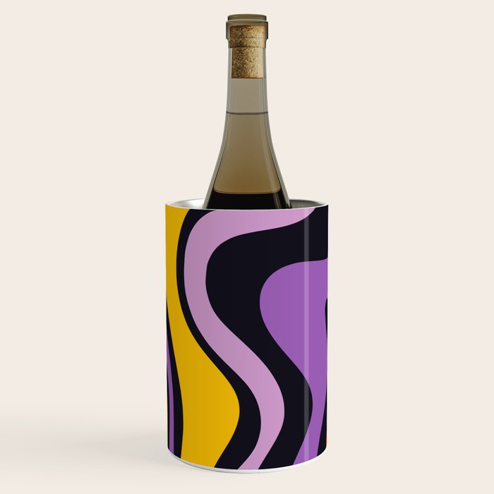Retro Liquid Swirl Abstract Pattern in Trippy Black Purple Orange Yellow Wine Chiller Gallery Image 2