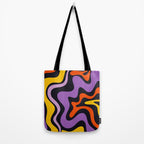 Retro Liquid Swirl Abstract Pattern in Trippy Black Purple Orange Yellow Tote Bag Gallery Image 2