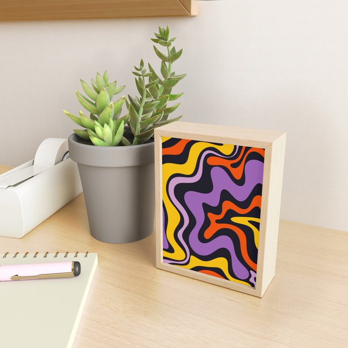Retro Liquid Swirl Abstract Pattern in Trippy Black Purple Orange Yellow Mini Art Print Gallery Image 2