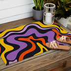 Retro Liquid Swirl Abstract Pattern in Trippy Black Purple Orange Yellow Outdoor Rug Gallery Image 2