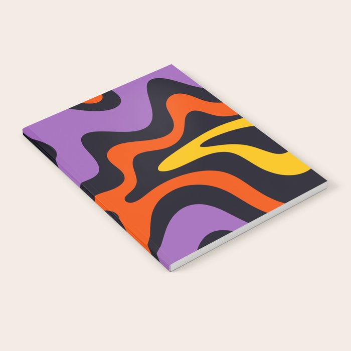 Retro Liquid Swirl Abstract Pattern in Trippy Black Purple Orange Yellow Notebook Gallery Image 2