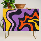 Retro Liquid Swirl Abstract Pattern in Trippy Black Purple Orange Yellow Credenza Gallery Image 1