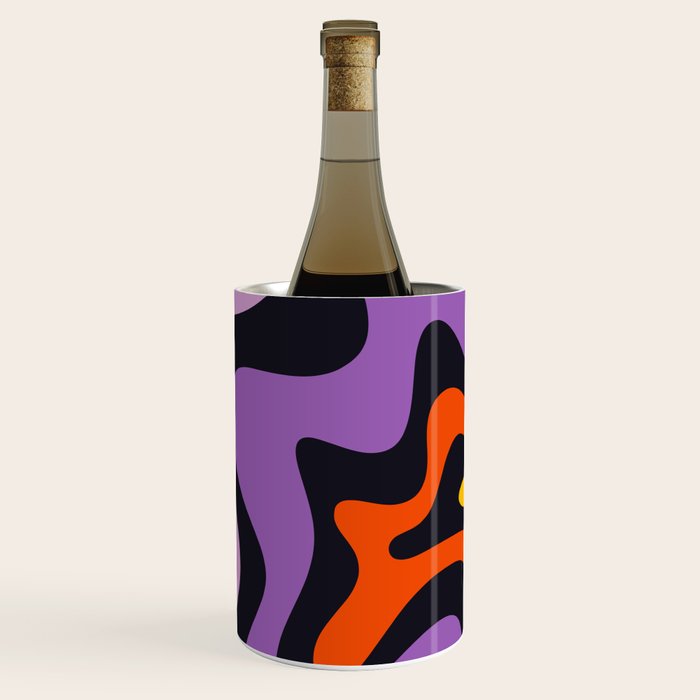 Retro Liquid Swirl Abstract Pattern in Trippy Black Purple Orange Yellow Wine Chiller Gallery Image 1