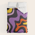Retro Liquid Swirl Abstract Pattern in Trippy Black Purple Orange Yellow Duvet Cover Gallery Image 6