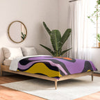 Retro Liquid Swirl Abstract Pattern in Trippy Black Purple Orange Yellow Comforter Gallery Image 2