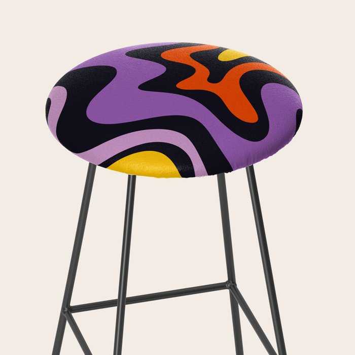Retro Liquid Swirl Abstract Pattern in Trippy Black Purple Orange Yellow Stool Gallery Image 2