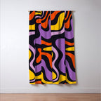 Retro Liquid Swirl Abstract Pattern in Trippy Black Purple Orange Yellow Window Curtain Gallery Image 3