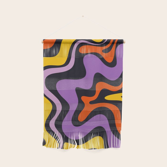 Retro Liquid Swirl Abstract Pattern in Trippy Black Purple Orange Yellow Wall Hanging Gallery Image 1