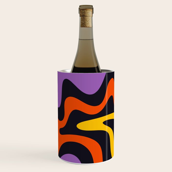 Retro Liquid Swirl Abstract Pattern in Trippy Black Purple Orange Yellow Wine Chiller Gallery Image 3