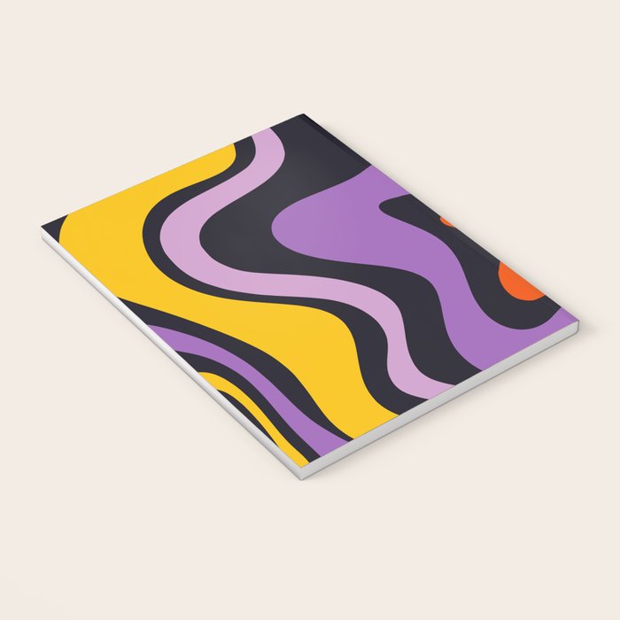 Retro Liquid Swirl Abstract Pattern in Trippy Black Purple Orange Yellow Notebook Gallery Image 3