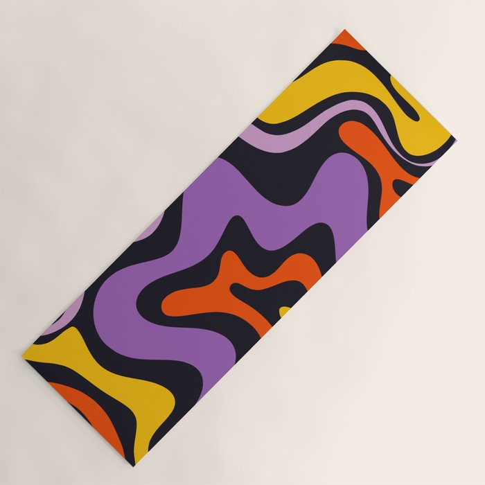 Retro Liquid Swirl Abstract Pattern in Trippy Black Purple Orange Yellow Yoga Mat Gallery Image 1