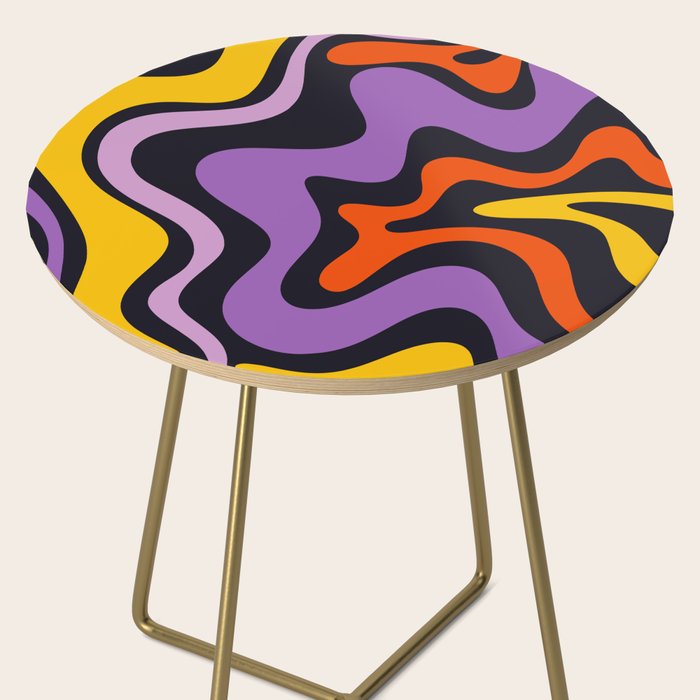 Retro Liquid Swirl Abstract Pattern in Trippy Black Purple Orange Yellow Side Table Gallery Image 2