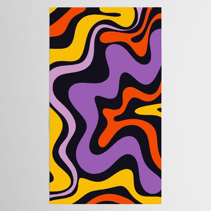 Retro Liquid Swirl Abstract Pattern in Trippy Black Purple Orange Yellow Tablecloth Gallery Image 2