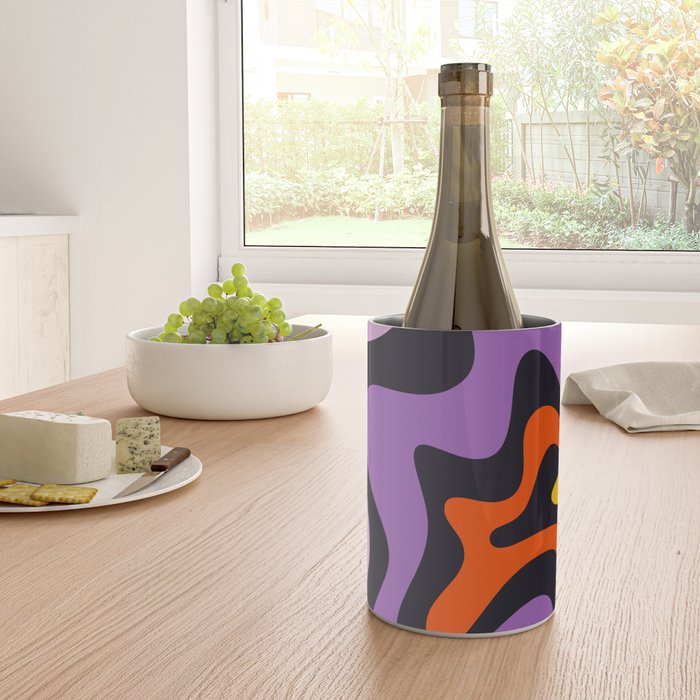 Retro Liquid Swirl Abstract Pattern in Trippy Black Purple Orange Yellow Wine Chiller Gallery Image 4