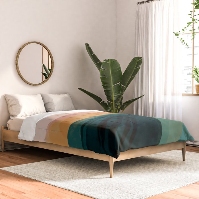 pink, green, gold moon watercolor mountains Comforter Gallery Image 2