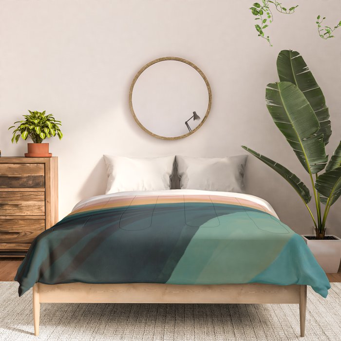 pink, green, gold moon watercolor mountains Comforter Gallery Image 3