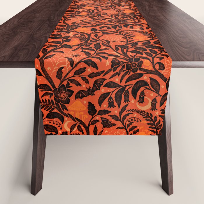 Mysterious Garden - black and orange Table Runner