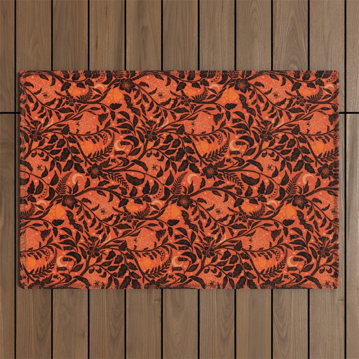 Mysterious Garden - black and orange Outdoor Rug Gallery Image 1