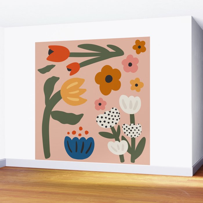 Flower Market Honolulu, Playful Naif Floral Print Wall Mural Gallery Image 2