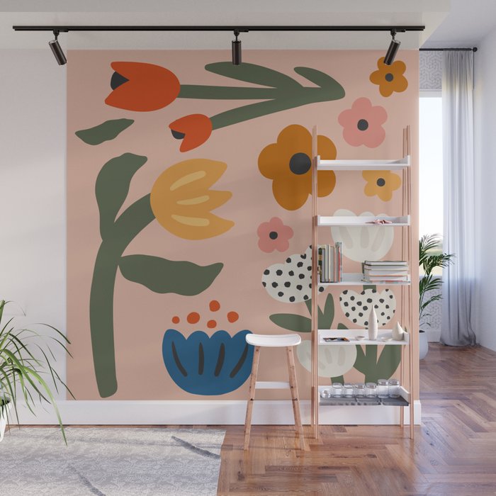 Flower Market Honolulu, Playful Naif Floral Print Wall Mural Gallery Image 1