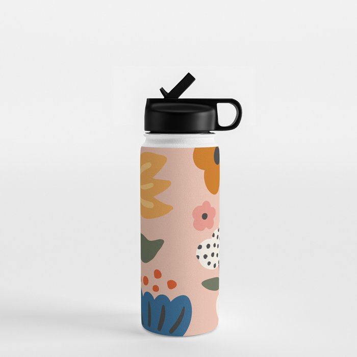 Flower Market Honolulu, Playful Naif Floral Print Water Bottle Gallery Image 1