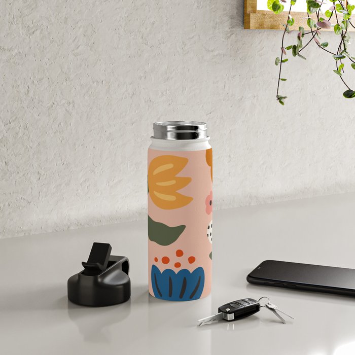 Flower Market Honolulu, Playful Naif Floral Print Water Bottle Gallery Image 4
