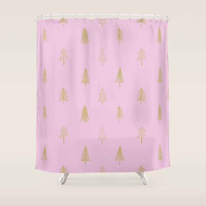 Pink pine tree doodle art pattern Shower Curtain Gallery Image 1