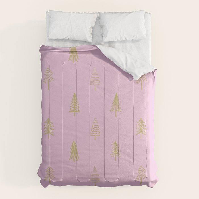 Pink pine tree doodle art pattern Comforter Gallery Image 6