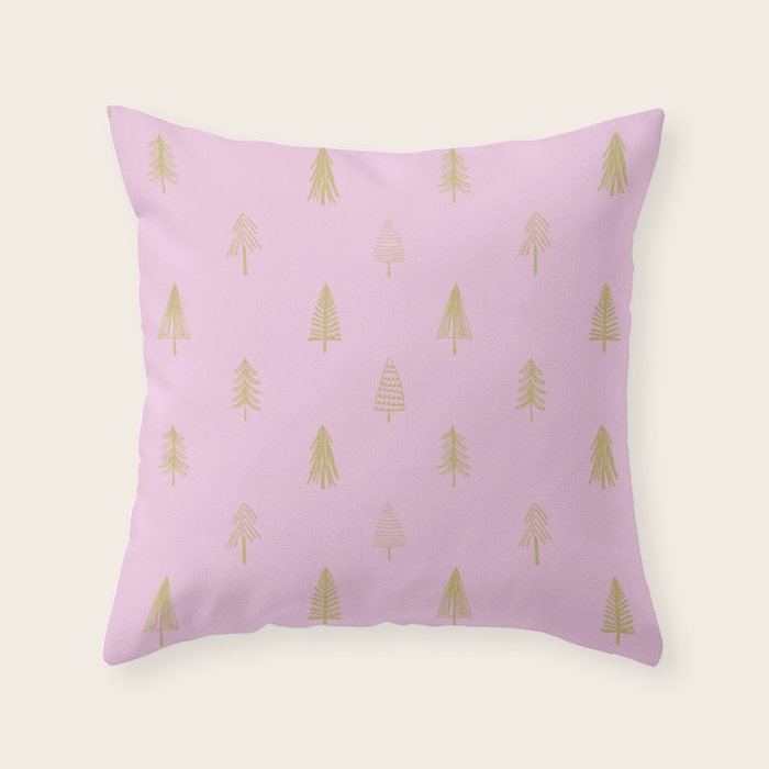 Pink pine tree doodle art pattern Throw Pillow Gallery Image 6