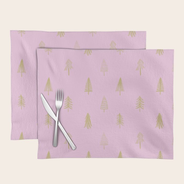 Pink pine tree doodle art pattern Placemat Gallery Image 1