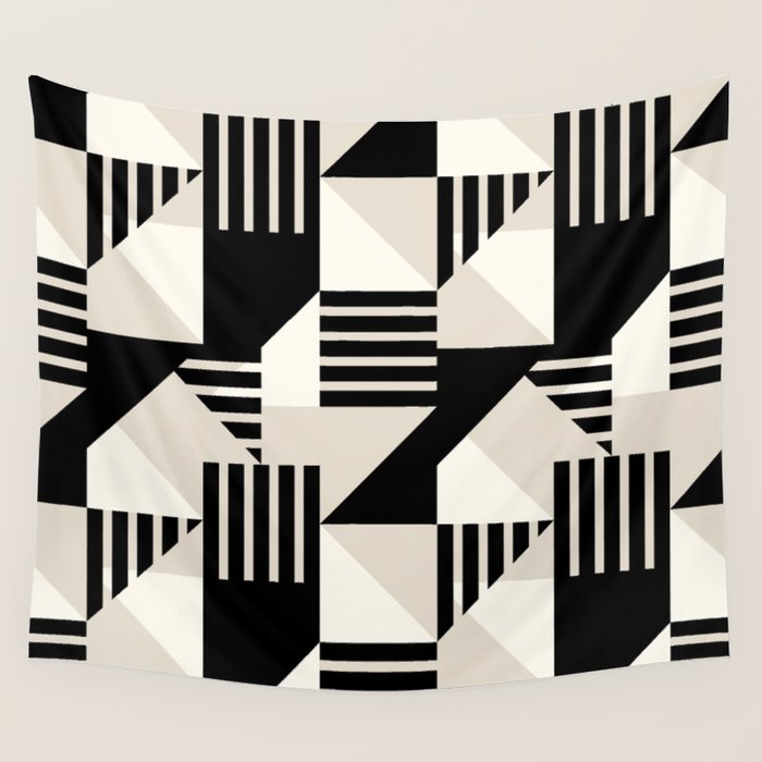 Geometric Abstract in Black and White Wall Tapestry Gallery Image 4