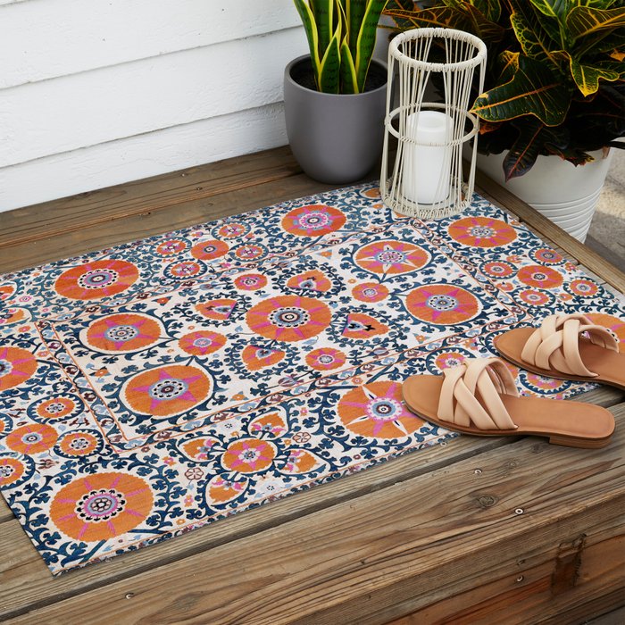 Shakhrisyabz  Suzani  Antique Uzbekistan Print Outdoor Rug Gallery Image 2